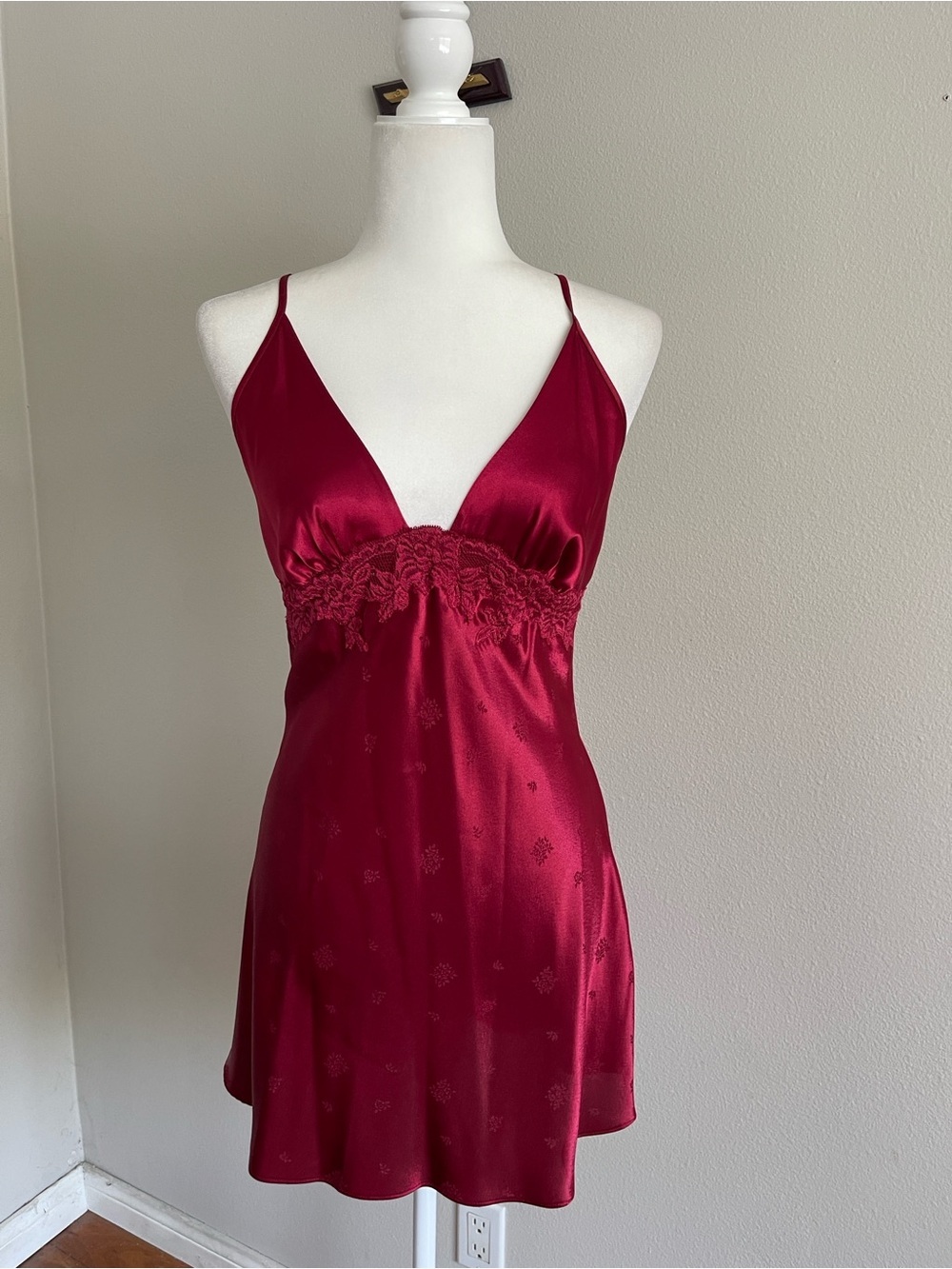 Jones New York Deep Wine Satin Lace-Trim Chemise